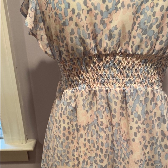 Aqua Cream and Tan Ruffled Tiered Midi Dress - Picture 4 of 13